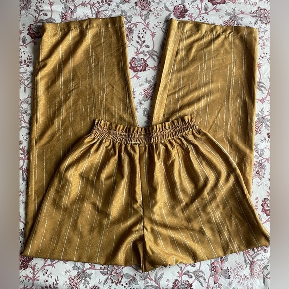Diarrablu Leer High Rise Pull On Satin Palazzo Wide Leg Pants Gold Large Boho - Picture 1 of 10